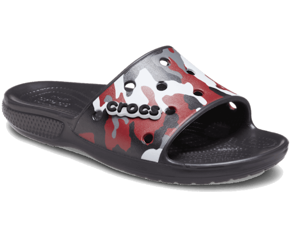 Crocs Classic Spausdinta Camo Slide Juodai Raudona